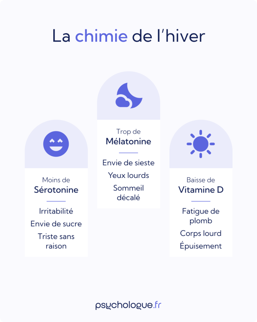 L'hiver a un impact sur la sérotonine, la mélatonine et la vitamine D.